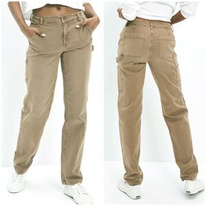 American Eagle Carpenter Cargo Pants Womens 14R Khaki High Rise Straight Stretch
